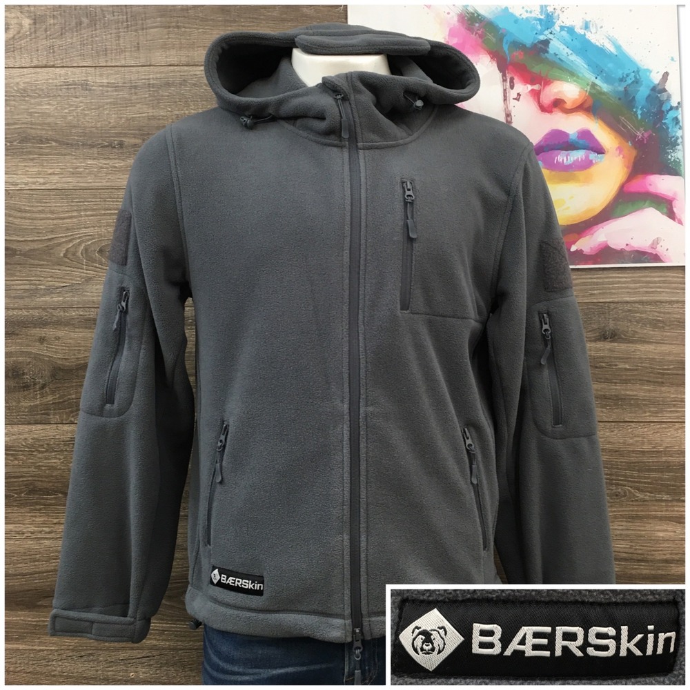 Baerskin Tactical Supply Co Hooded Fleece Jacket Mens Large Grey Full Zip Coat